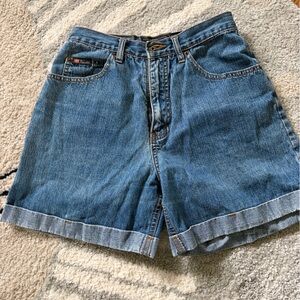 Vintage Route 66 Medium Blue High-Rise Cuffed Denim Shorts
